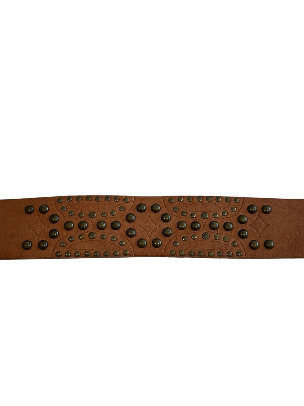 Wide Brown Leather Studded Waist Belt with Brass Buckle - Picture 10 of 14